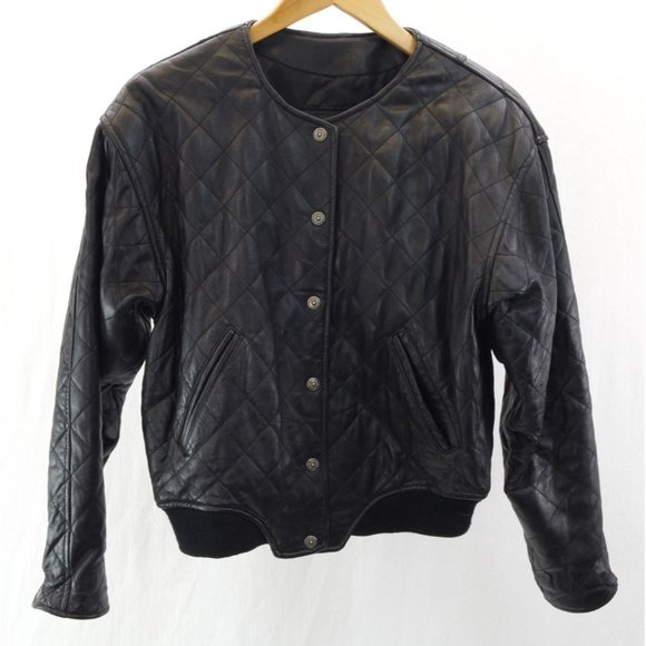 EUC VTG Express Moto Leather Jacket | Sz XS, Diamond Quilted w/Thinsulate, Black - Picture 1 of 7